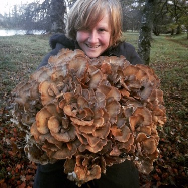 Monica with hen of the woods fungi
